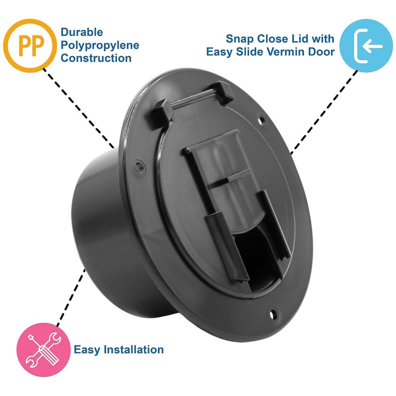 Halotronics RV 5-inch Round Electric Cable Hatch for 30 and 50 Amp Cords (Black) - Image 2